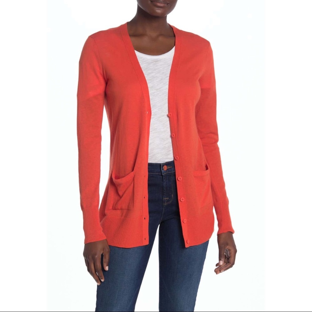 14th & Union Cardigan Sweater Orange Clay Red